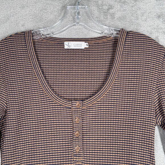 Carve Designs Shirt Womens Small Blue Brown Henley Everyday Casual Athleisure - Picture 4 of 8